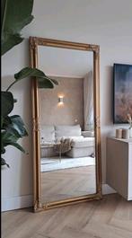Grote goudbronze vintage antieklook spiegel met facet, Nieuw, Ophalen of Verzenden, 150 tot 200 cm, Rechthoekig