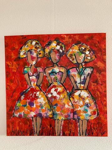 Kleurrijk Schilderij met Dames beschikbaar voor biedingen