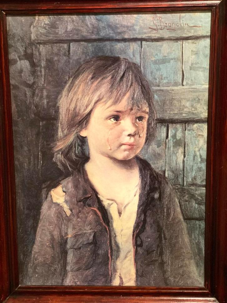 Huilend Kind - Bragolin Reproductie Jaren 90, Antiek en Kunst, Kunst | Schilderijen | Klassiek, Ophalen of Verzenden