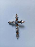 Mooi Fijn Zilveren Kruisje met Rookkwarts en Bergkristal, Verzenden, Zilver, Hanger, Met edelsteen