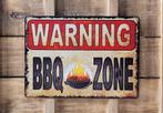 Warning BBQ Zone barbecue reclamebord van metaal wandbord, Info@deconoord.nl, Deco Noord, Nieuw, Ophalen of Verzenden