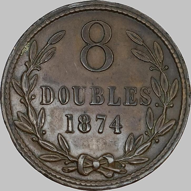 Guernsey 8 Doubles 1874, Postzegels en Munten, Munten | Europa | Niet-Euromunten, Losse munt, Overige landen, Ophalen of Verzenden