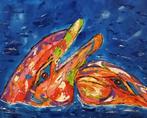 Schilderij kleurrijke dolfijnen, Nieuw, Ophalen of Verzenden, Schilderij, Minder dan 50 cm