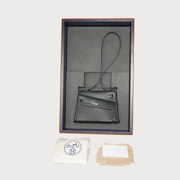 Hermès Mini Kelly 20 En Desordre In Vert Fonce Phw, Sieraden, Tassen en Uiterlijk, Tassen | Damestassen, Zo goed als nieuw, Schoudertasje