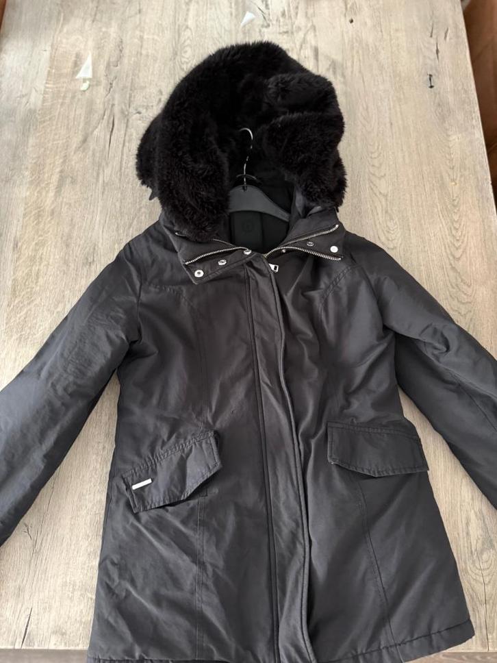 Air Force double zip faux fur parka L, Kleding | Dames, Jassen | Winter, Zo goed als nieuw, Maat 38/40 (M), Zwart, Ophalen