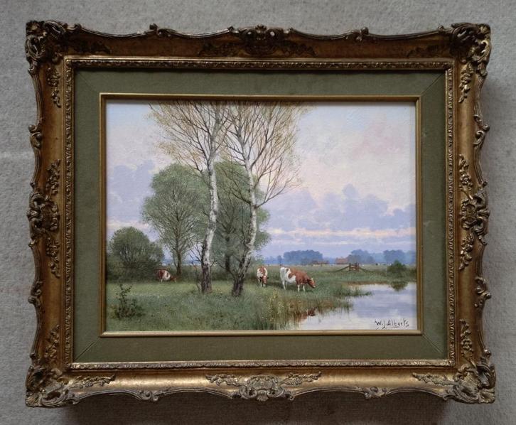 == W J ALBERTS 1912-1990 == koeien in landschap ==, Antiek en Kunst, Kunst | Schilderijen | Klassiek, Ophalen of Verzenden