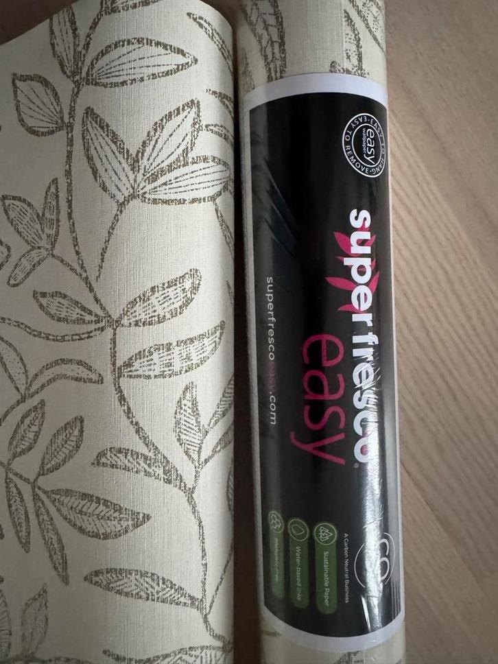 Vliesbehang met Bladpatroon - Super Fresco Easy, Huis en Inrichting, Stoffering | Behang, Wit, 10 tot 25 m², Ophalen of Verzenden