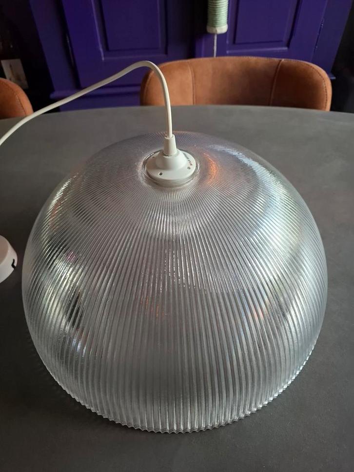 Kwalitatief zware geribbelde glazen vintage hanglamp, Huis en Inrichting, Lampen | Hanglampen, Minder dan 50 cm, Glas, Ophalen