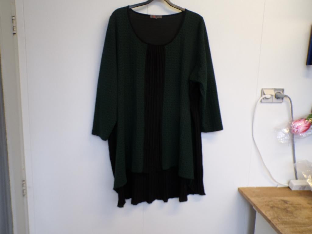 Tuniek Exelle groen/zwart met plisse XL - 58/60, Exelle, Ophalen of Verzenden, Zo goed als nieuw, Nvt
