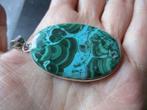 874/ verzilverde malachiet/chrysocolla hanger, Overige voorstellingen, Nieuw, Ophalen of Verzenden, Met edelsteen