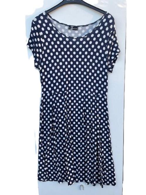 Bodyflirt: Donkerblauwe jurk met witte bollen, maat 46, Kleding | Dames, Jurken, Zo goed als nieuw, Maat 46/48 (XL) of groter