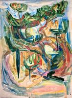 Kleurrijk bosgezicht gouache Academie Minerva De Ploeg?, Antiek en Kunst, Kunst | Schilderijen | Klassiek, Ophalen of Verzenden