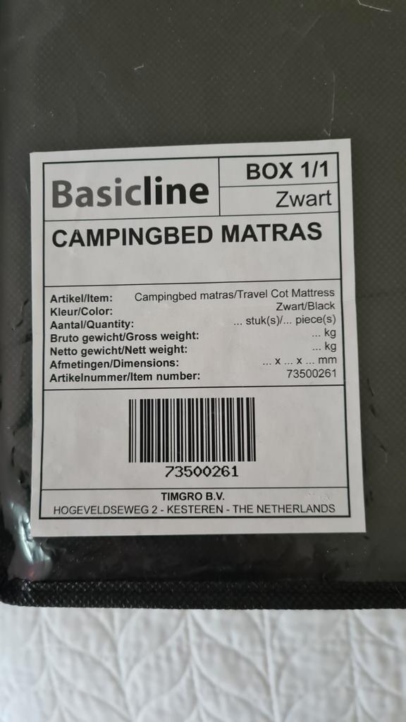 Campingbedmatrasje Basicline, Kinderen en Baby's, Babywiegjes en Ledikanten, Reisbedje, Ophalen