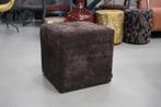 Mooie vierkante poef hocker donkerbruin velours met knopen