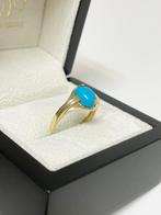 Vintage Gouden Dames Ring Cabochon Blauwe Ovaal Turkoois, Goud, Goud, Met edelsteen, 17 tot 18