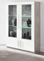 Granada Vitrinekast-Hoogglans wit marmer beton 2 deurs-AANBI, Nieuw, Glas, 25 tot 50 cm, 150 tot 200 cm