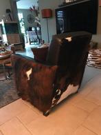 Zwarte lederen fauteuil met koeienhuid, Ophalen, Gebruikt, Leer, 75 tot 100 cm
