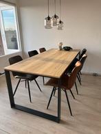 Haco tafel met stoere leerlook stoelen, Ophalen, Gebruikt, Zwart, Vijf, Zes of meer stoelen
