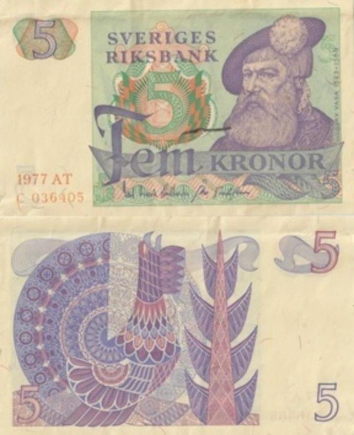 ZWEDEN 1977 5 kronor #51d1 UNC, Postzegels en Munten, Bankbiljetten | Europa | Niet-Eurobiljetten, Los biljet, Overige landen