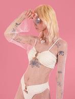 Jutka & Riska sheer witte glitter kralenjurk mt. 38/40, Maat 38/40 (M), Wit, Zo goed als nieuw, Boven de knie