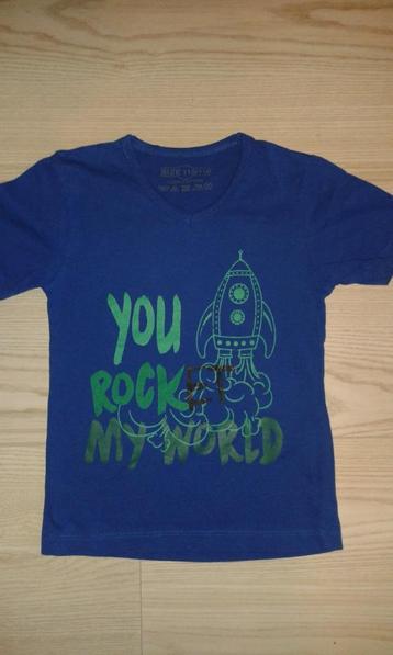 Shirt maat 110-116 blauw met raket