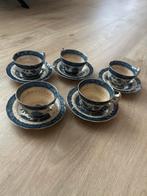 Antieke kop en schotels, blauw handgeschilderd, Ophalen