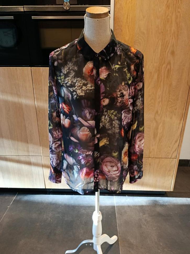 Ted Baker Blouse Bloemenprint Maat 40-42, Kleding | Dames, Blouses en Tunieken, Zo goed als nieuw, Maat 42/44 (L), Zwart, Ophalen of Verzenden