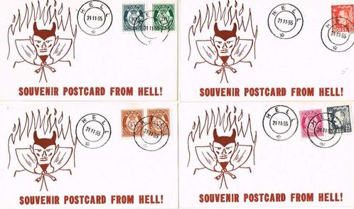 Noorwegen 1955 4 stuks Souvenir kaarten uit de HELL, Postzegels en Munten, Brieven en Enveloppen | Buitenland, Briefkaart, Ophalen of Verzenden