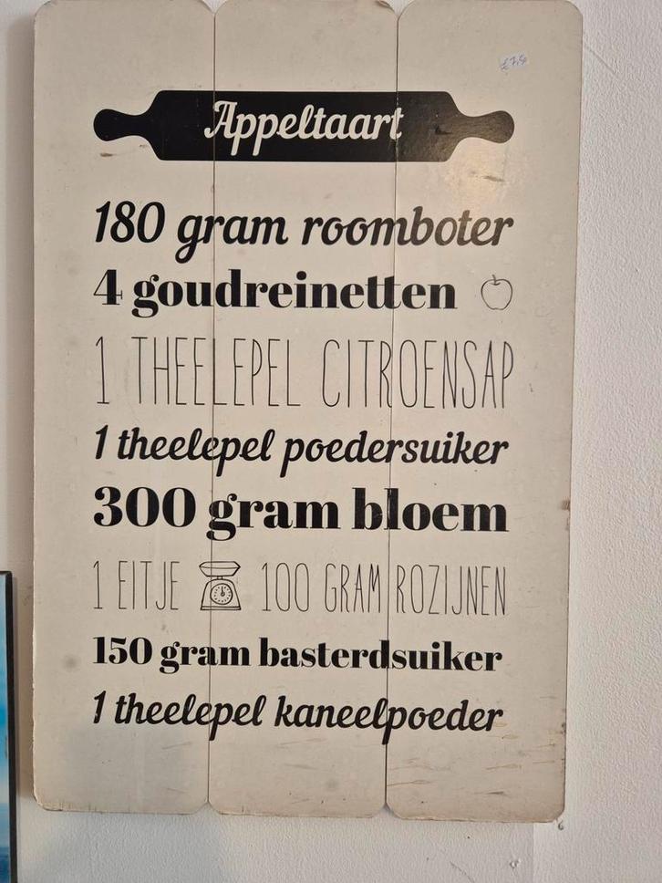 Houten Receptenbord - Appeltaart Recept, Huis en Inrichting, Woonaccessoires | Tekstborden en Spreuken, Gebruikt, Ophalen of Verzenden