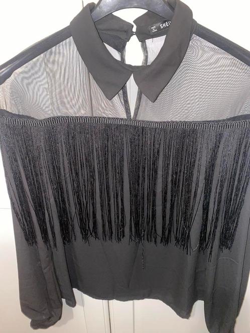 Blouse zwart franjes, Kleding | Dames, Blouses en Tunieken, Zo goed als nieuw, Maat 38/40 (M), Zwart, Ophalen of Verzenden