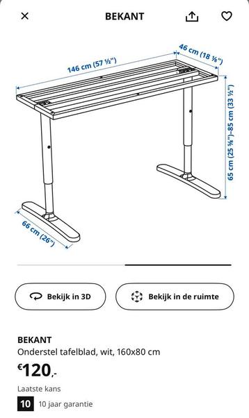 Ikea bureau Bekant wit 160x80 - afbeelding 4