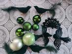 14x Luxe (donker) groene kerstversiering o.a. velvet vogels, Diversen, Kerst, Ophalen of Verzenden, Zo goed als nieuw
