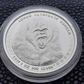 2019 Republic of Congo zilverrug Gorilla 1 oz zilver beschikbaar voor biedingen