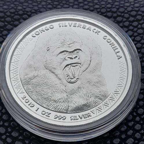 2019 Republic of Congo zilverrug Gorilla 1 oz zilver, Postzegels en Munten, Munten | Afrika, Overige landen, Zilver, Verzenden