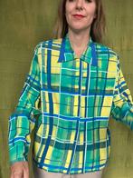 Vintage blouse, maat 42/XL - groen, geel & blauw geruit, Geel, Maat 42/44 (L), Ophalen of Verzenden, Vintage