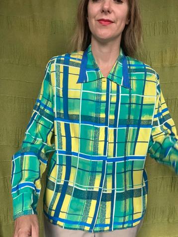 Vintage blouse, maat 42/XL - groen, geel & blauw geruit  beschikbaar voor biedingen