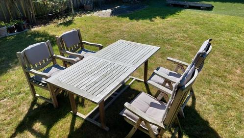 Teakhouten tuinset incl. kussens, tafel 180/240x90, Tuin en Terras, Tuintafels, Gebruikt, Ophalen