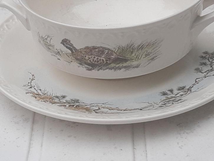 Soepkom met schotel Villeroy & Boch houtsnip en patrijs, Huis en Inrichting, Keuken | Servies, Zo goed als nieuw, Kom(men), Overige stijlen