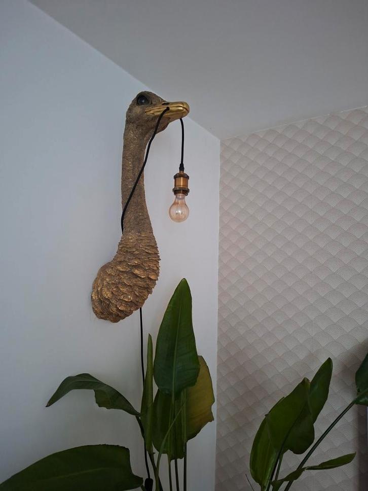 Gouden Struisvogel Hanglamp - Loods 5 Stijl, Huis en Inrichting, Lampen | Wandlampen, Zo goed als nieuw, Overige materialen, Ophalen