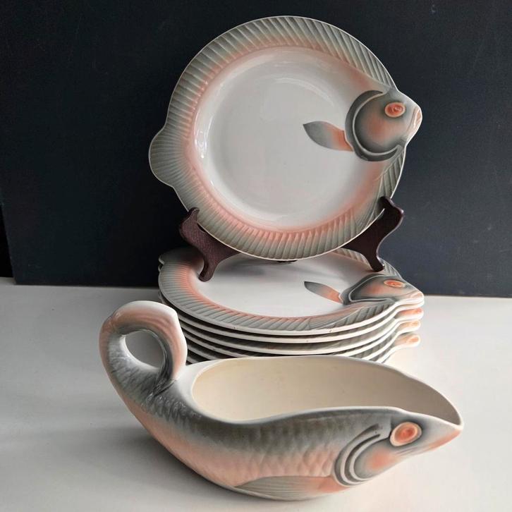 Digoin Sarreguemines Frankrijk vis servies, Antiek en Kunst, Antiek | Servies los, Ophalen of Verzenden