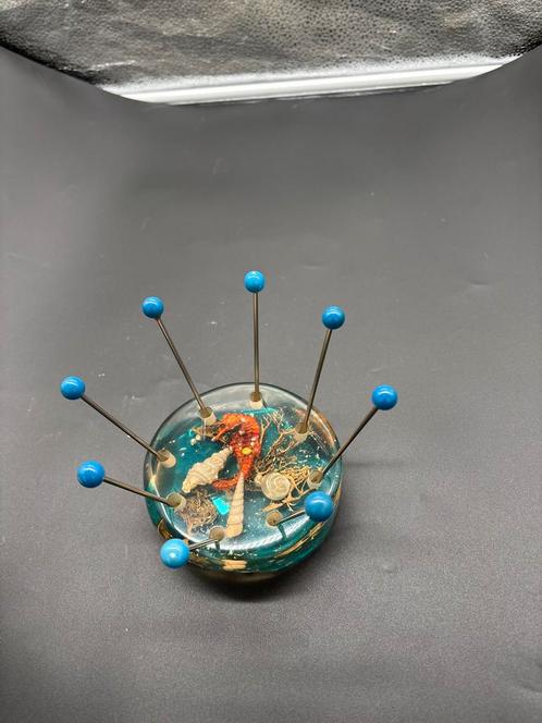 Vintage prikkerhouder met zeepaardje en schelpen, Antiek en Kunst, Curiosa en Brocante, Ophalen of Verzenden
