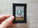 Mini schilderij Alocasia Pink Black Velvet Variegated 5x7cm, Minder dan 50 cm, Oorspronkelijke maker, Nieuw, Ophalen of Verzenden
