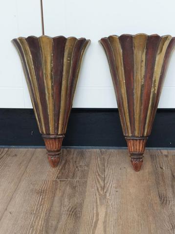Houten & Metalen Wandlampen - 48cm Hoog beschikbaar voor biedingen