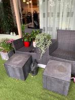 Tuinset 2 pers. + 2 bakken, Gebruikt, Bijzettafel, Wicker, Tuinset