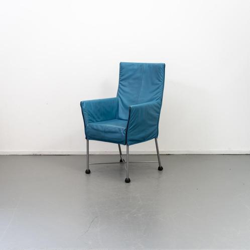 4x Montis Chaplin Stoel Turquoise Blauw Leer - Grijs/Dop, Huis en Inrichting, Stoelen, Gebruikt, Leer, Metaal, Blauw, Ophalen of Verzenden