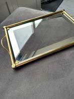 Vintage Italiaans dienblad messing glas/spiegelrand (1970), Ophalen, Gebruikt, Rechthoekig, Metaal