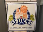 Emaille Sezoens bier reclame schild, Ophalen of Verzenden, Gebruikt, Reclamebord, Plaat of Schild, Overige merken