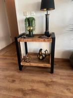 Mango bijzettafel met metalen frame, Minder dan 55 cm, Gebruikt, Rechthoekig, Hout