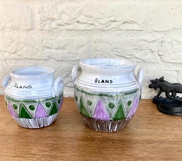 Laholm Zweden: vintage jaren 60 keramiek, 2 x pot uit Öland beschikbaar voor biedingen