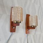 Set Vintage Wandlampen Deens design glas en teak, Ophalen of Verzenden, Zo goed als nieuw, X, Glas
